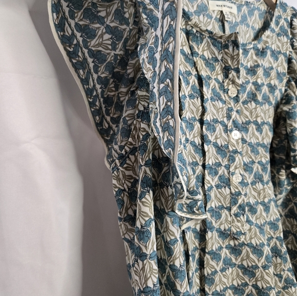 Max Studio Blue Floral Ruffle Sleeve Tunic Top Size Small - Picture 3 of 6